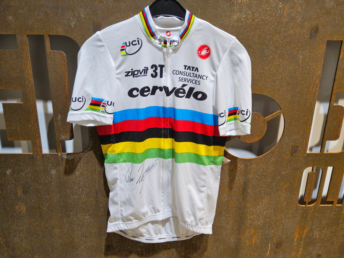 CASTELLI TEAM CERVELO JERSEY WELTMEISTER THOR HUSHOVD - KURZARM TRIKOT SIGNIERT 2010